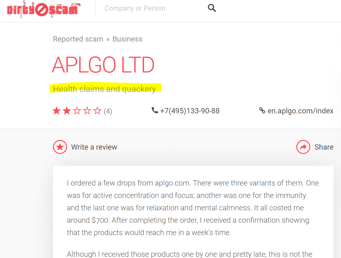 what is APLGO about bad review