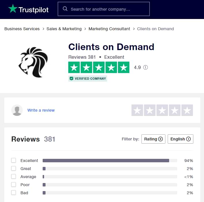 clients On Demand trustpilot total reviews