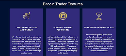 Bitcoin Trader Review Sales page claimed features
