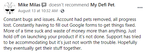 My DeFi Pet Review Negative Review