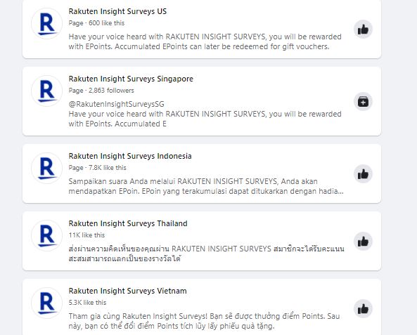 What is Rakuten Insight About fb pages of different countries