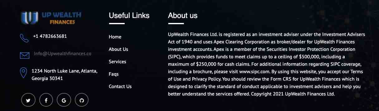 what is upwealth finances footer .co website