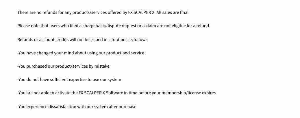 What is Fx Scalper X review no refunds