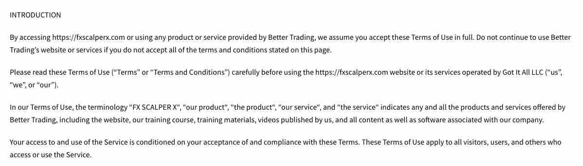 What is Fx Scalper X review Terms of Service