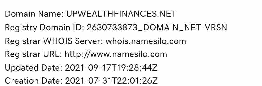 what is upwealth finances domain creation details
