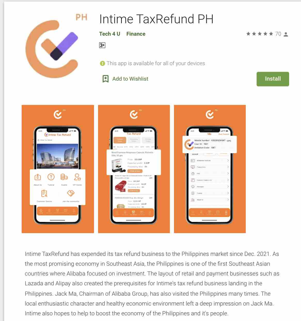Intime Tax Refund application on google play