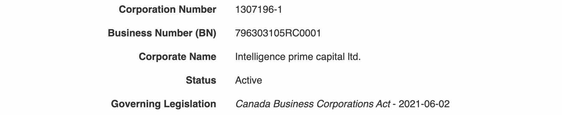 is intelligence Prime capital a scam company registration in canada