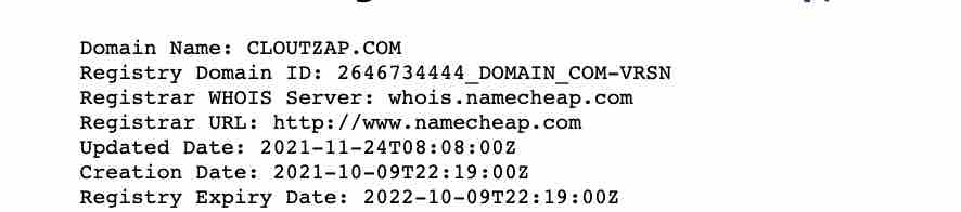 is cloutzap a scam domain details created october 2021